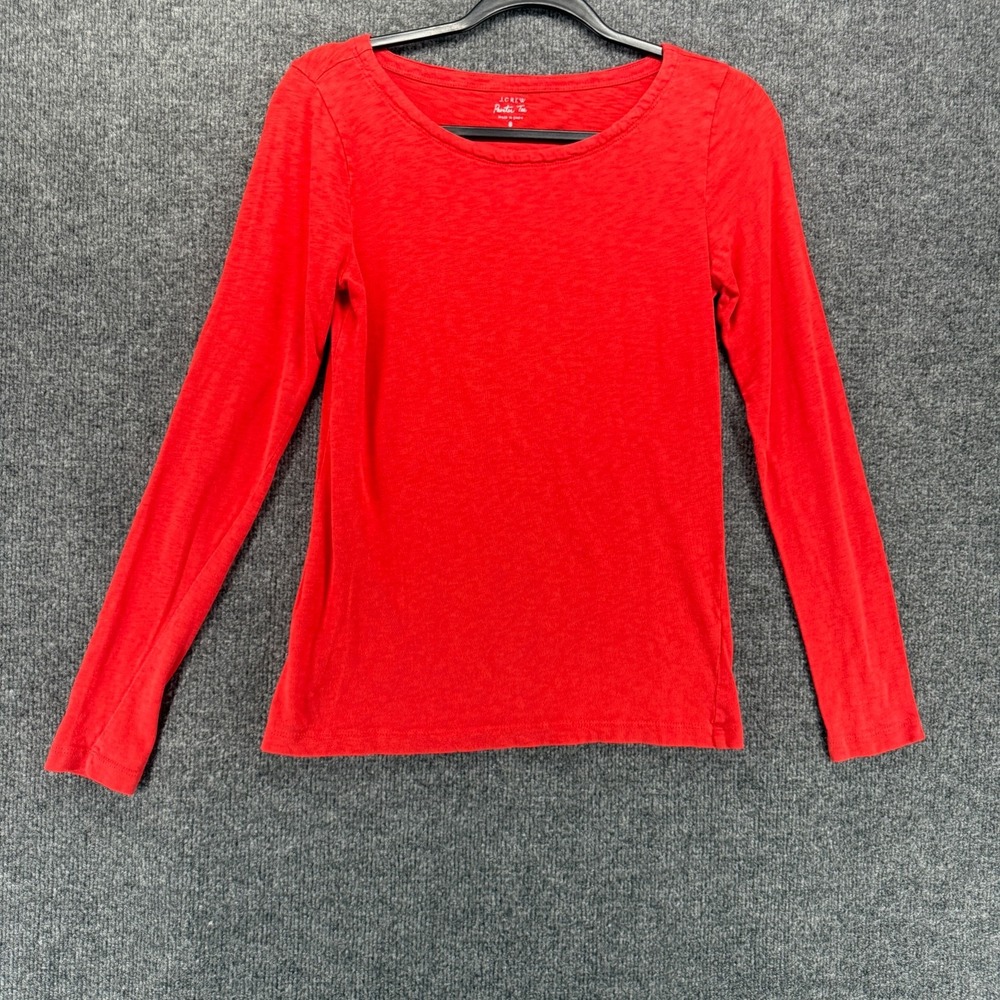 J Crew Top Womens S Red Painter Tee Boat Neck Long Sleeve Fitted Old Money Prep